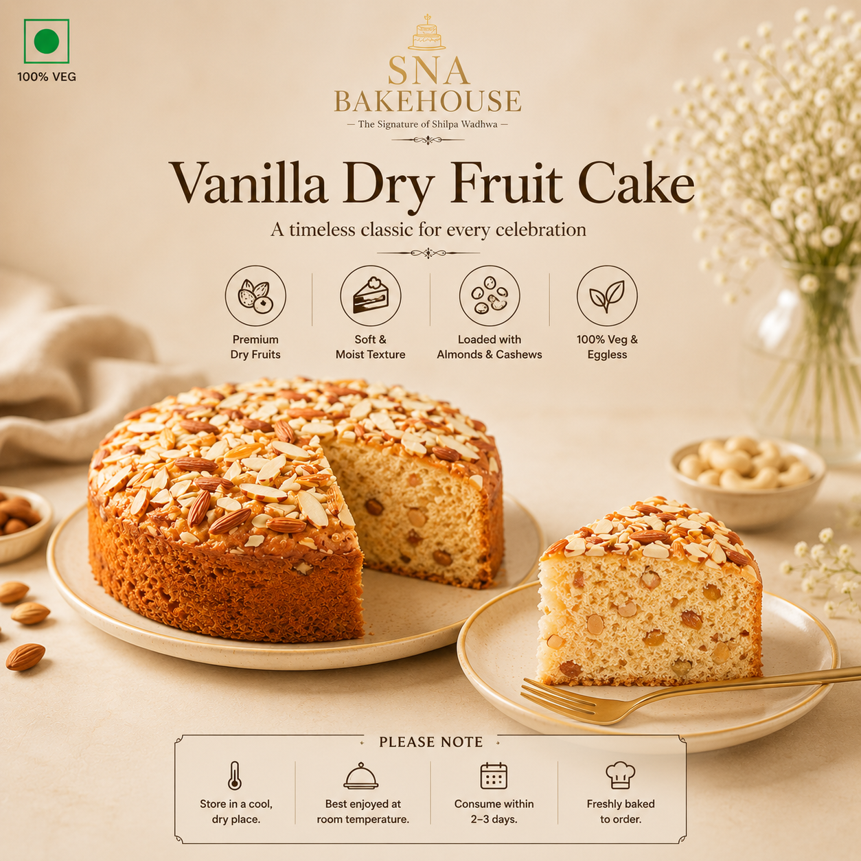 Order Vanilla Dry Fruit Cake Online